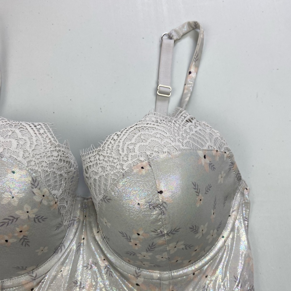 EUC Victoria’s Secret Dream Angels Demi Double Floral Lace Shimmer Bra 32DD - Picture 4 of 12